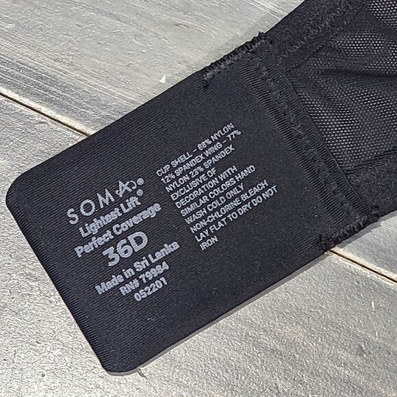 Soma Bra 36D Lightest Lift Perfect Coverage Underwire Black - Picture 2 of 7